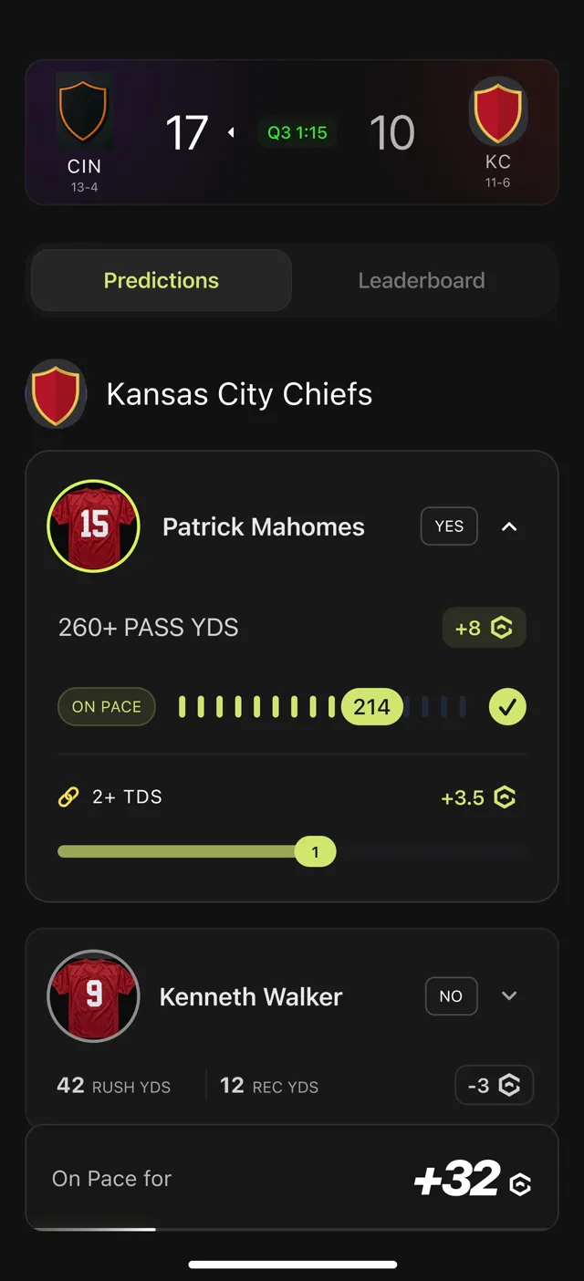 GAGE live screen — picks trending in real time with on-pace meters and Vs The Odds scores